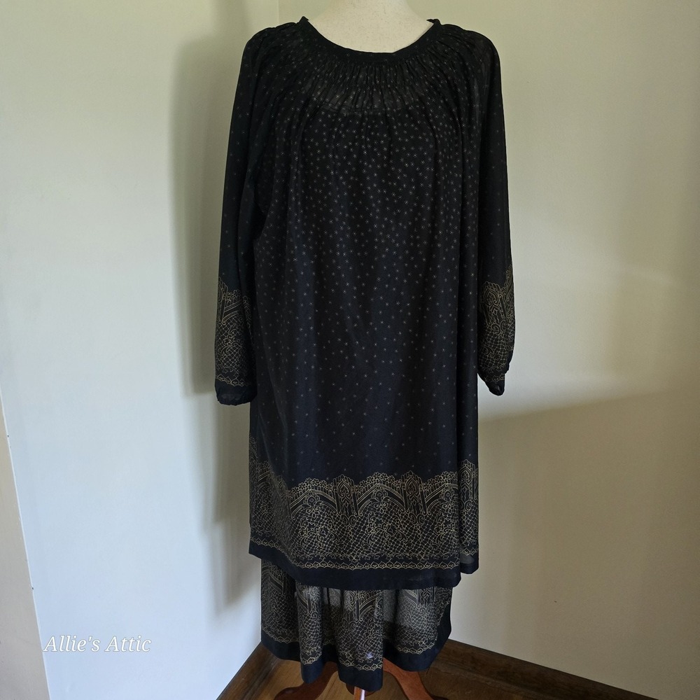 Vintage Black Whimsigoth Boho‎ Celestial Gold Shirt Dress Skirt Co-Ord Set 16